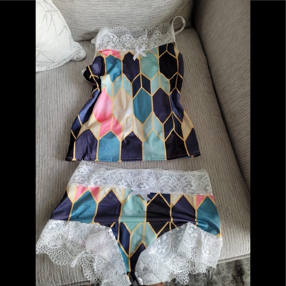 Strap Lace Pajama Set Sleeveless geometrical - Picture 4 of 5